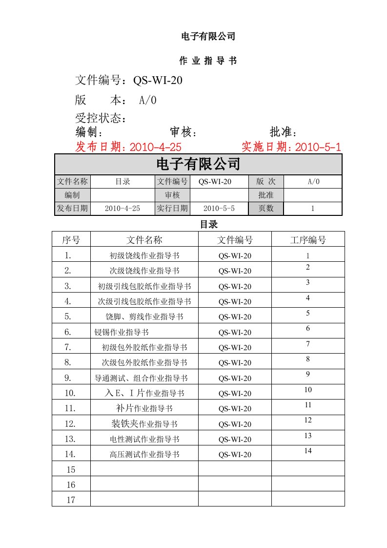 电子作业指导书模板