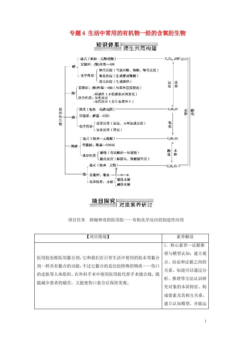 新教材高中化学专题4生活中常用的有机物一烃的含氧衍生物专题总结探究课教师用书苏教版选择性必修3