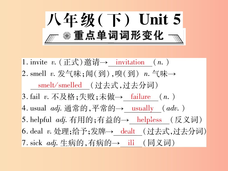 重庆市2019年中考英语总复习第1部分教材回顾八下Unit5课件仁爱版