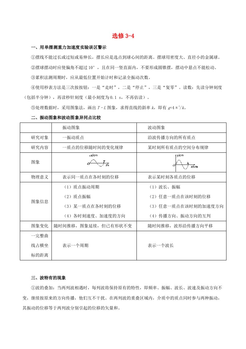 2020年高考物理纠错笔记选修3_4含解析