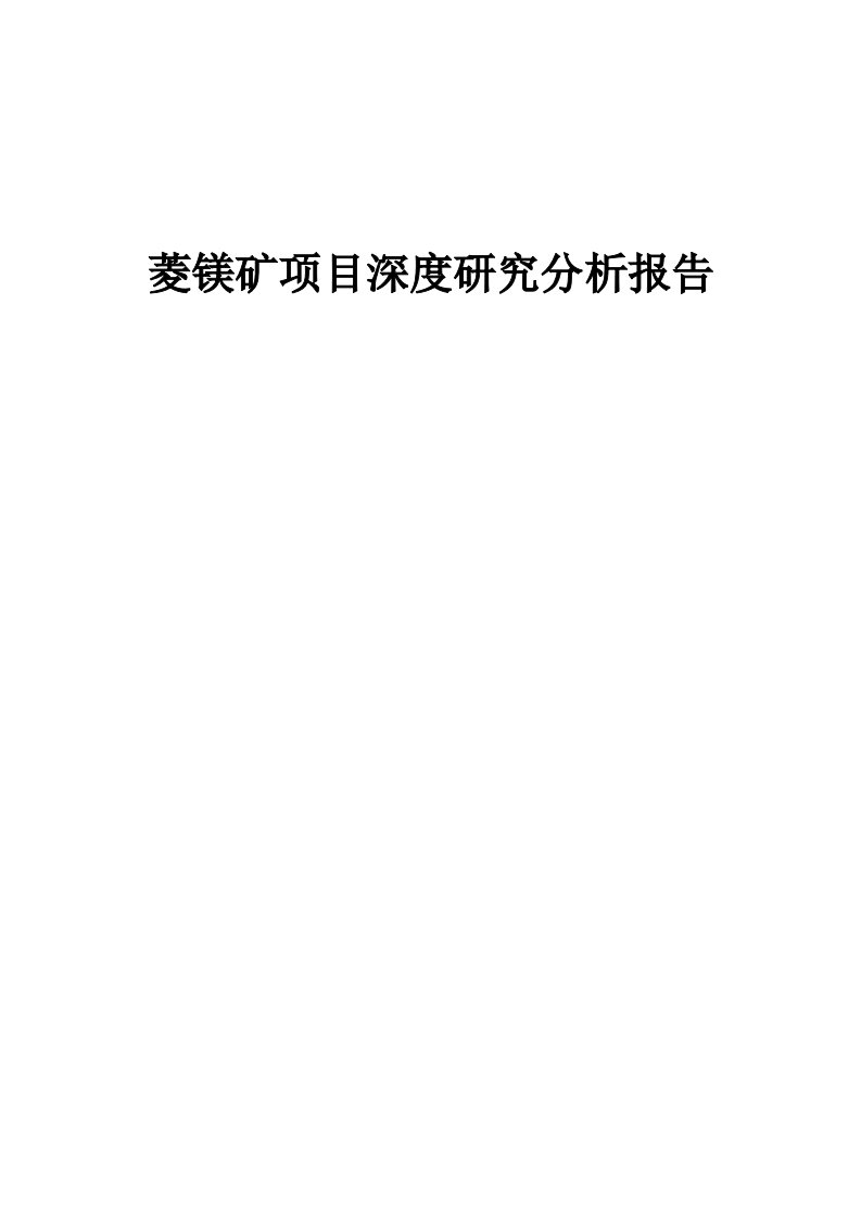 菱镁矿项目深度研究分析报告