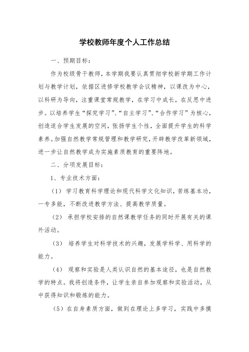 学校教师年度个人工作总结