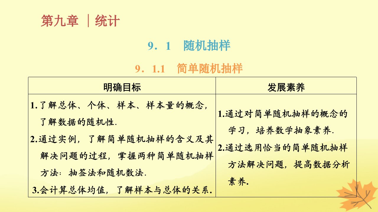 2022秋新教材高中数学第九章统计9.1随机抽样9.1.1简单随机抽样课件新人教A版必修第二册