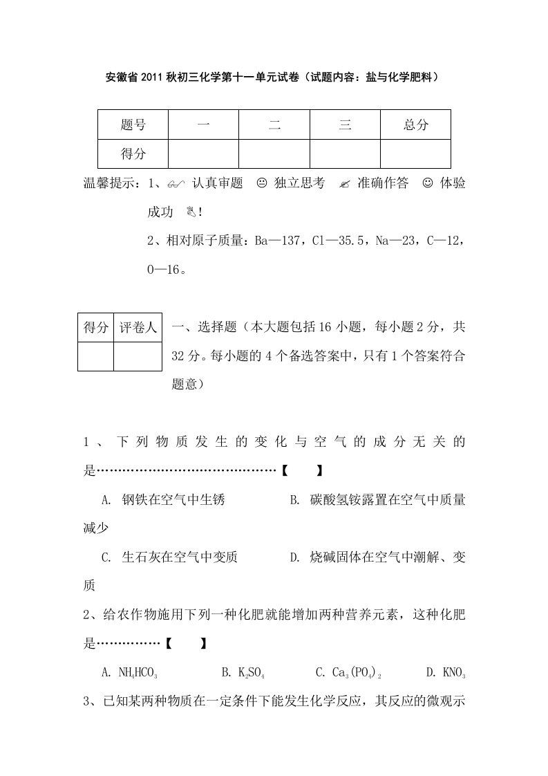 九年级化学盐与化学肥料练习题