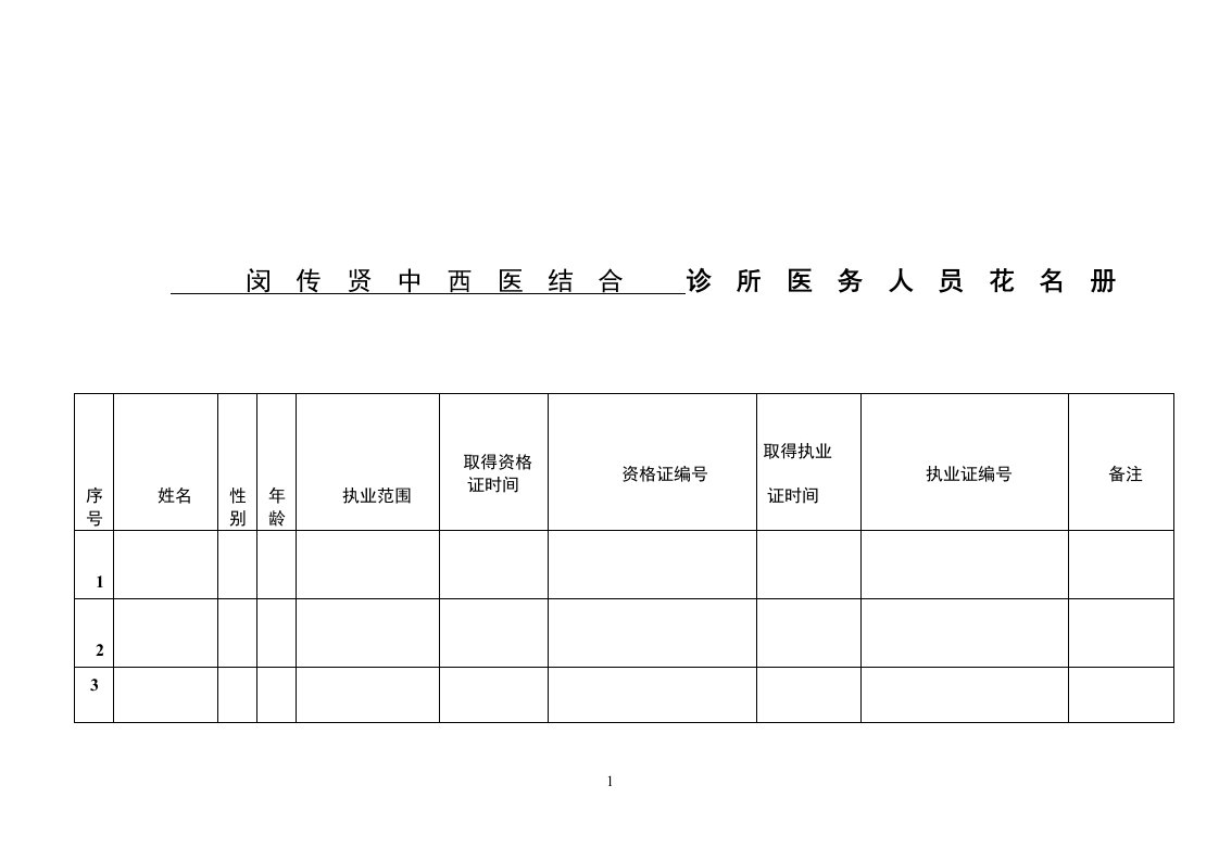 诊所医务人员花名册