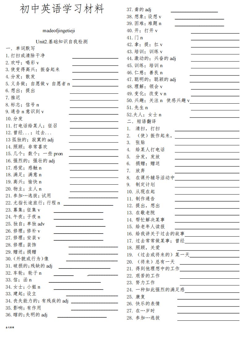 人教版英语八年级下册试题Unit2.基础知识自我检测