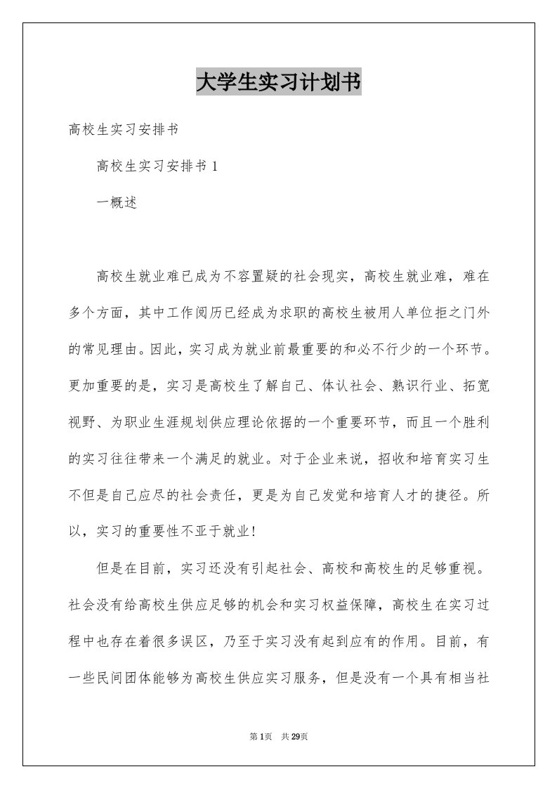 大学生实习计划书范本