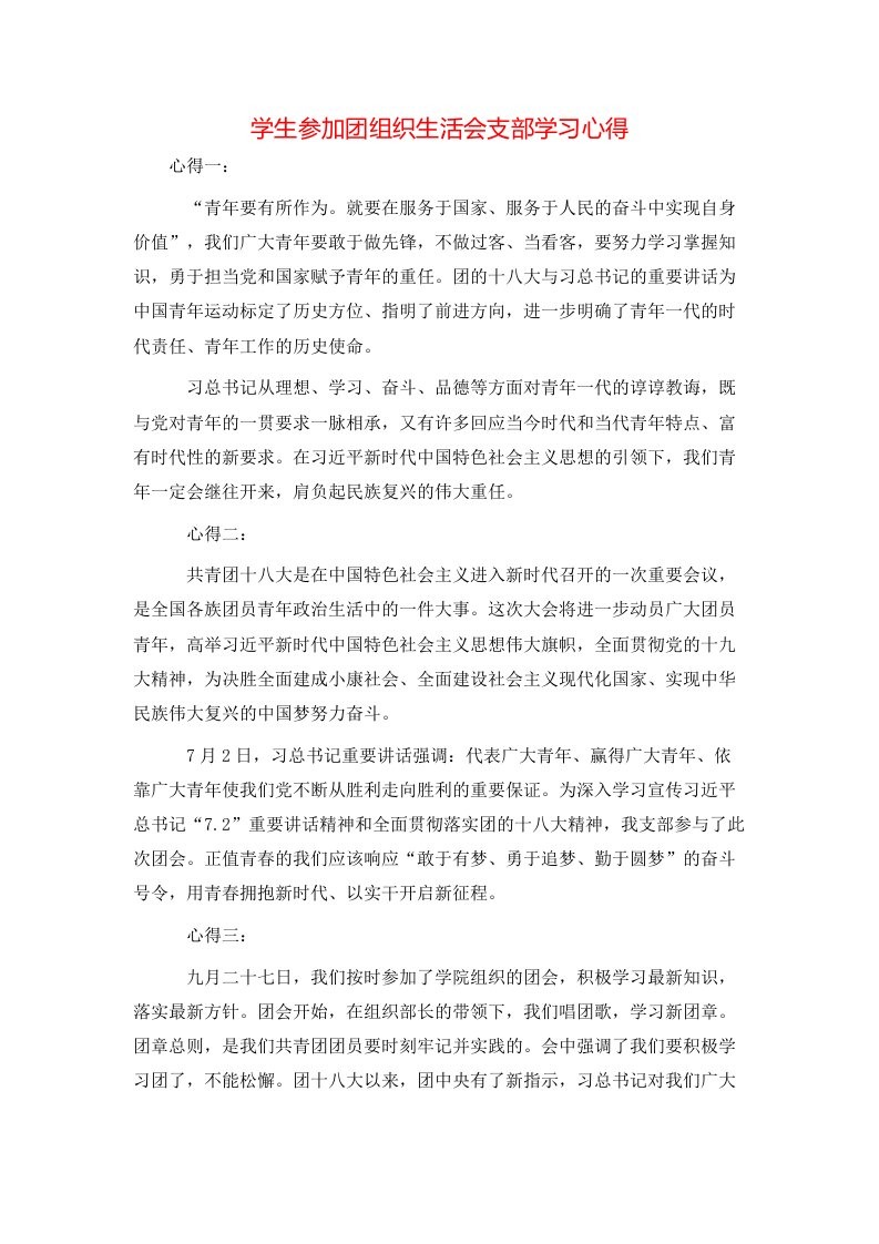 学生参加团组织生活会支部学习心得