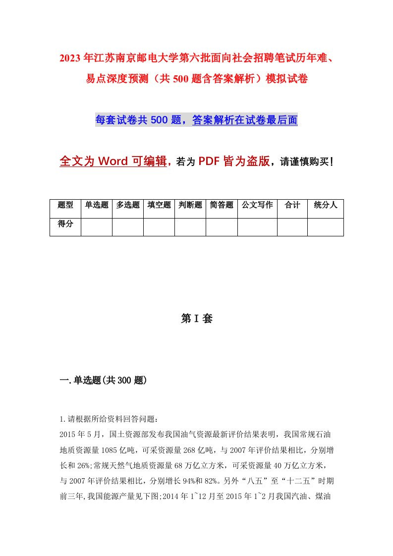 2023年江苏南京邮电大学第六批面向社会招聘笔试历年难易点深度预测共500题含答案解析模拟试卷