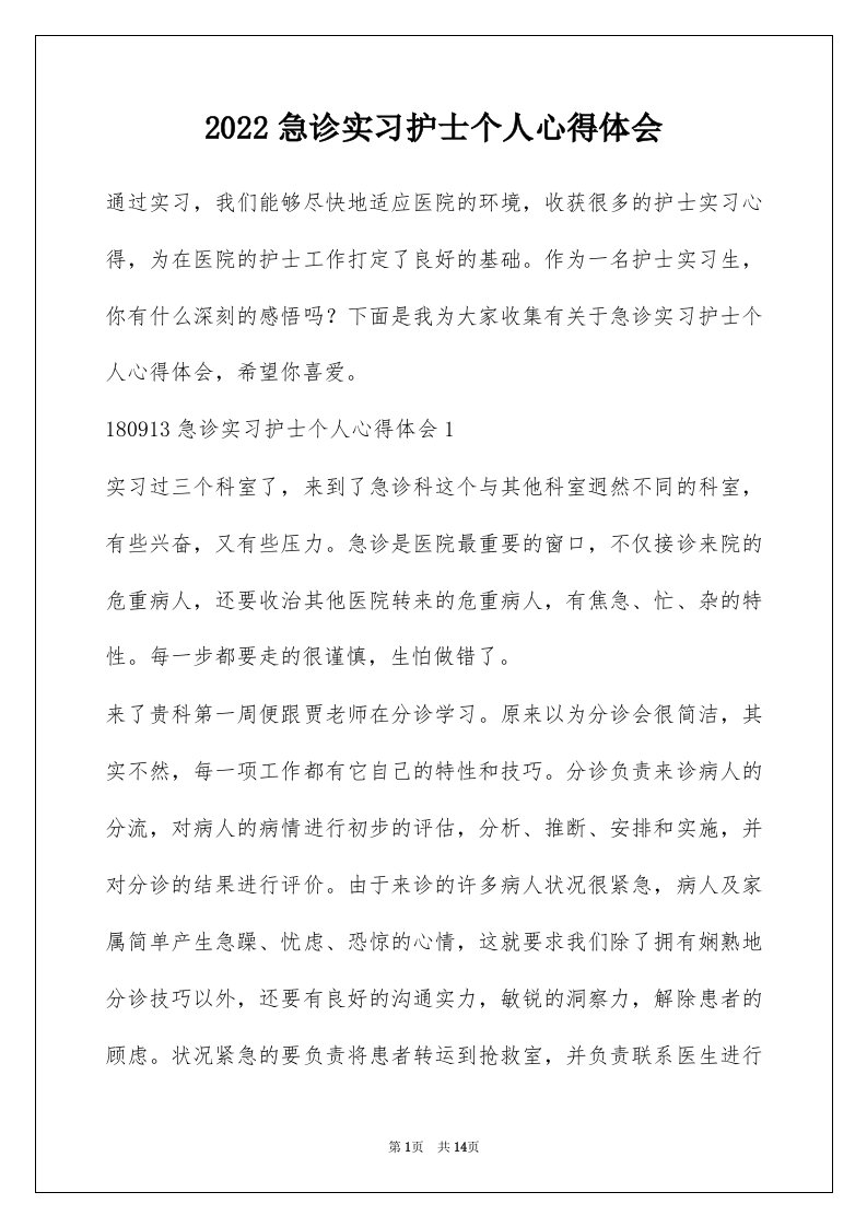 2022急诊实习护士个人心得体会