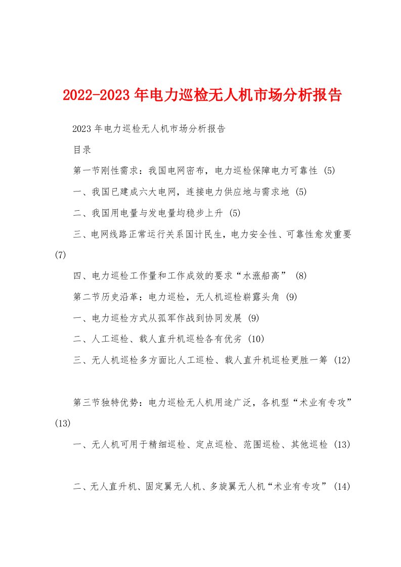 2022-2023年电力巡检无人机市场分析报告