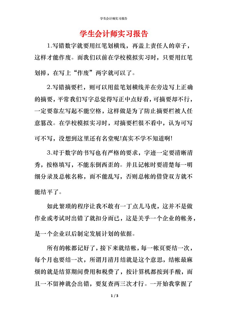 精编学生会计师实习报告