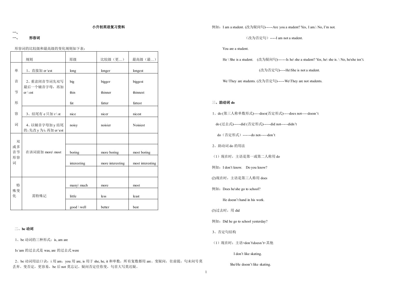 湘少版小学英语小升初复习资料