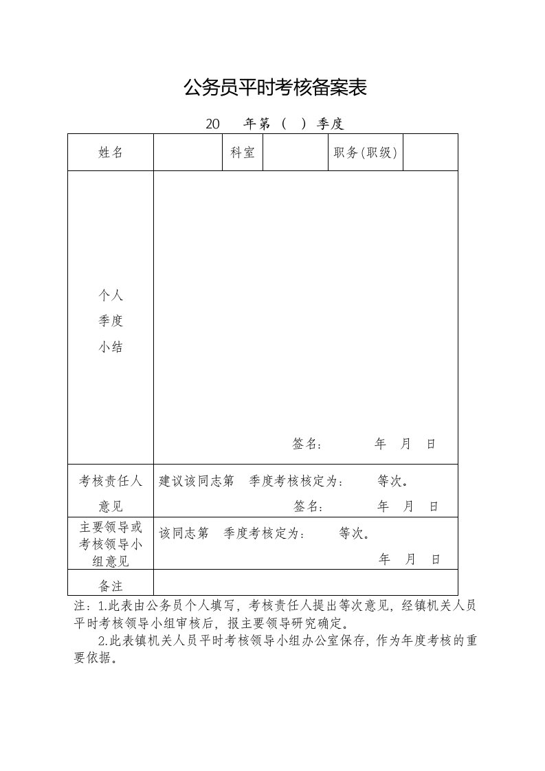 公务员平时考核备案表