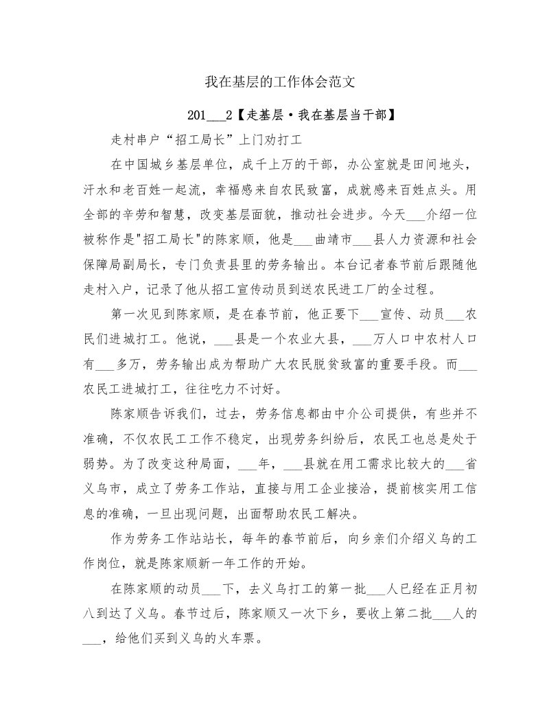 我在基层的工作体会范文