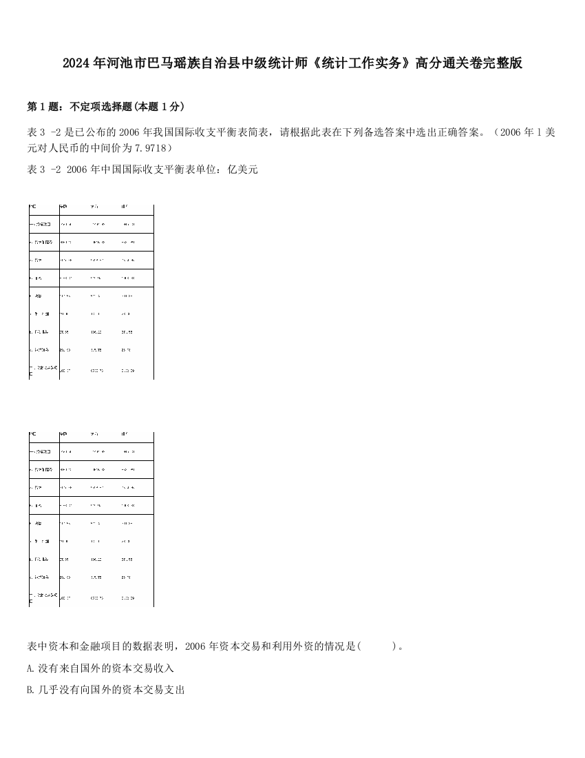 2024年河池市巴马瑶族自治县中级统计师《统计工作实务》高分通关卷完整版