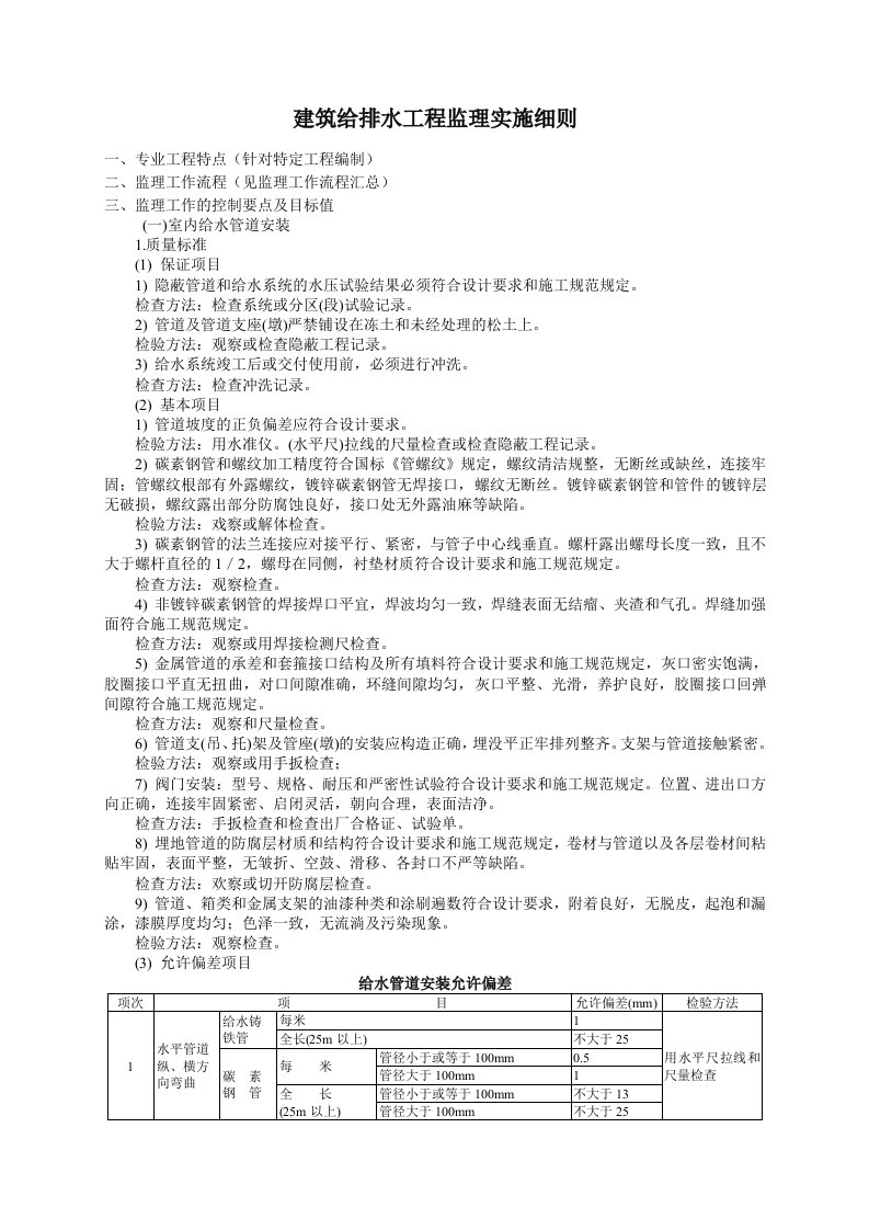 给排水监理实施细则