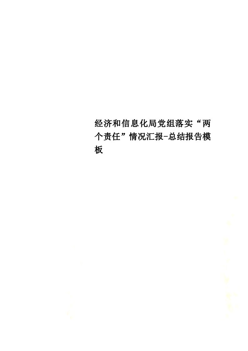 经济和信息化局党组落实“两个责任”情况汇报-总结报告模板