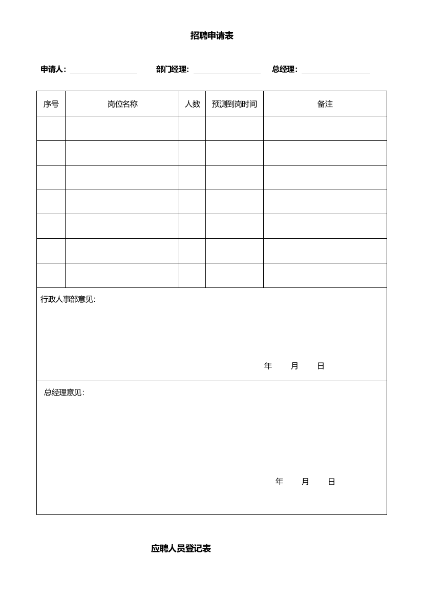 办公室常用表格大全样本