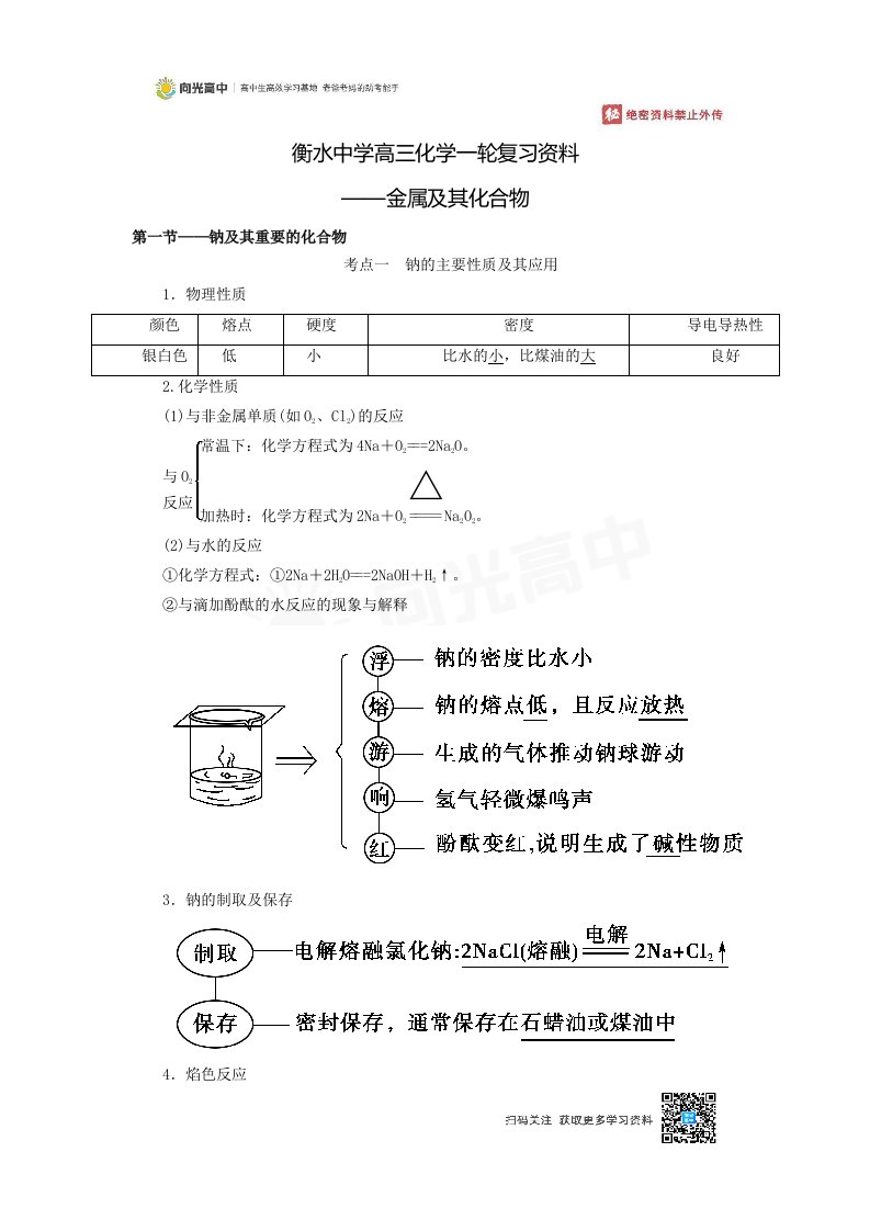 03衡水中学高三化学一轮复习资料——金属及其化合物