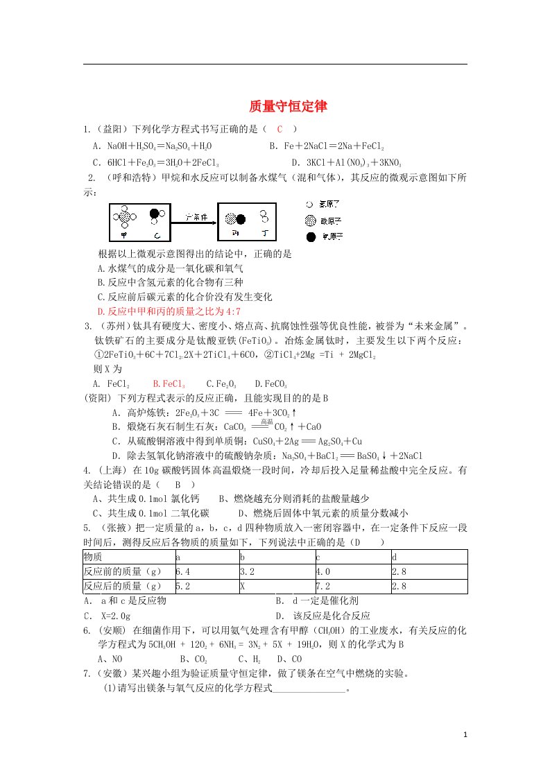 河北省沧州市献县垒头中学中考化学一轮专题复习