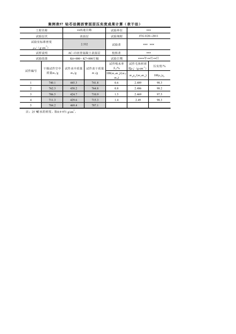 《路面施工技术》案例表57
