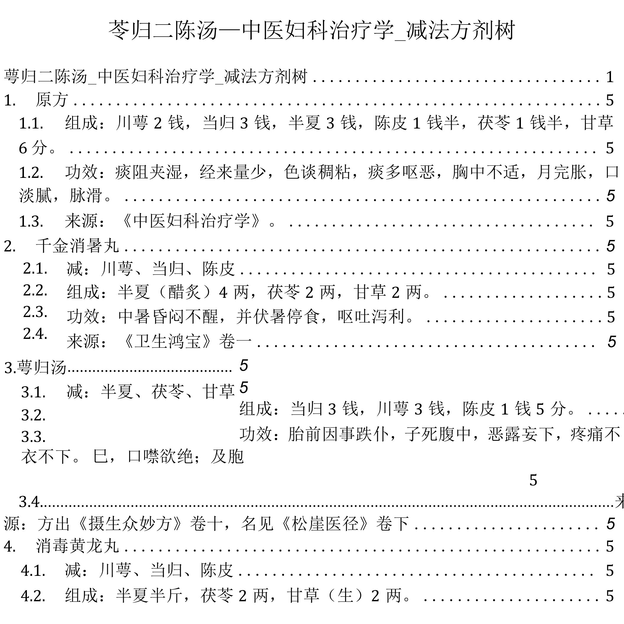 芎归二陈汤_中医妇科治疗学_减法方剂树