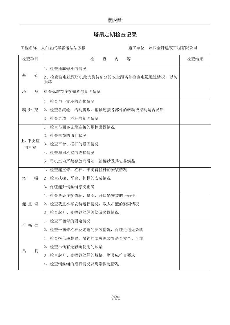 塔吊定期检查记录(共2页)