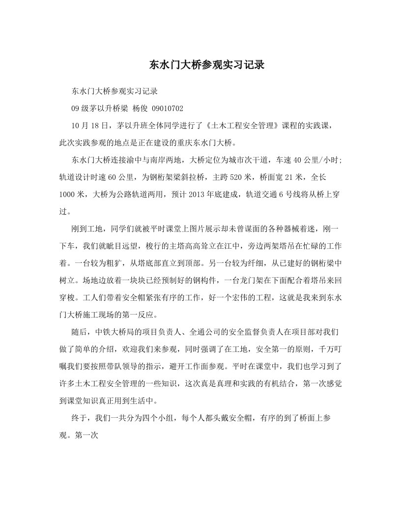 ieaAAA东水门大桥参观实习记录