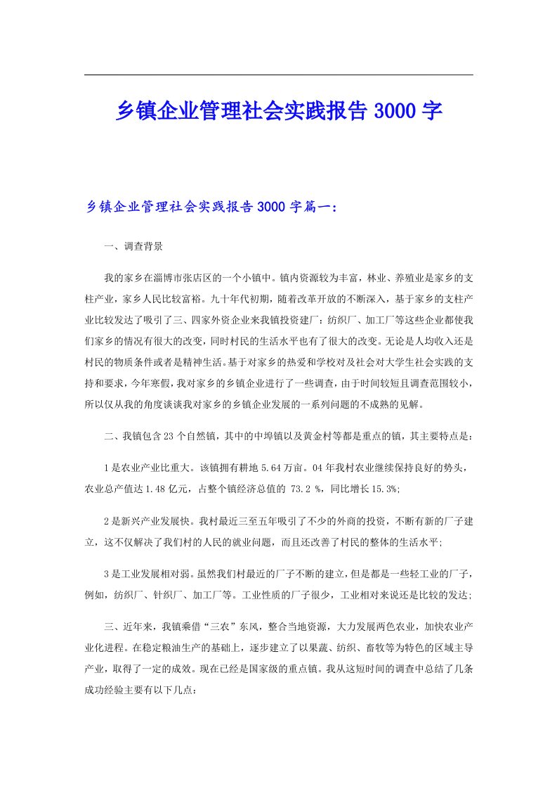 乡镇企业管理社会实践报告3000字