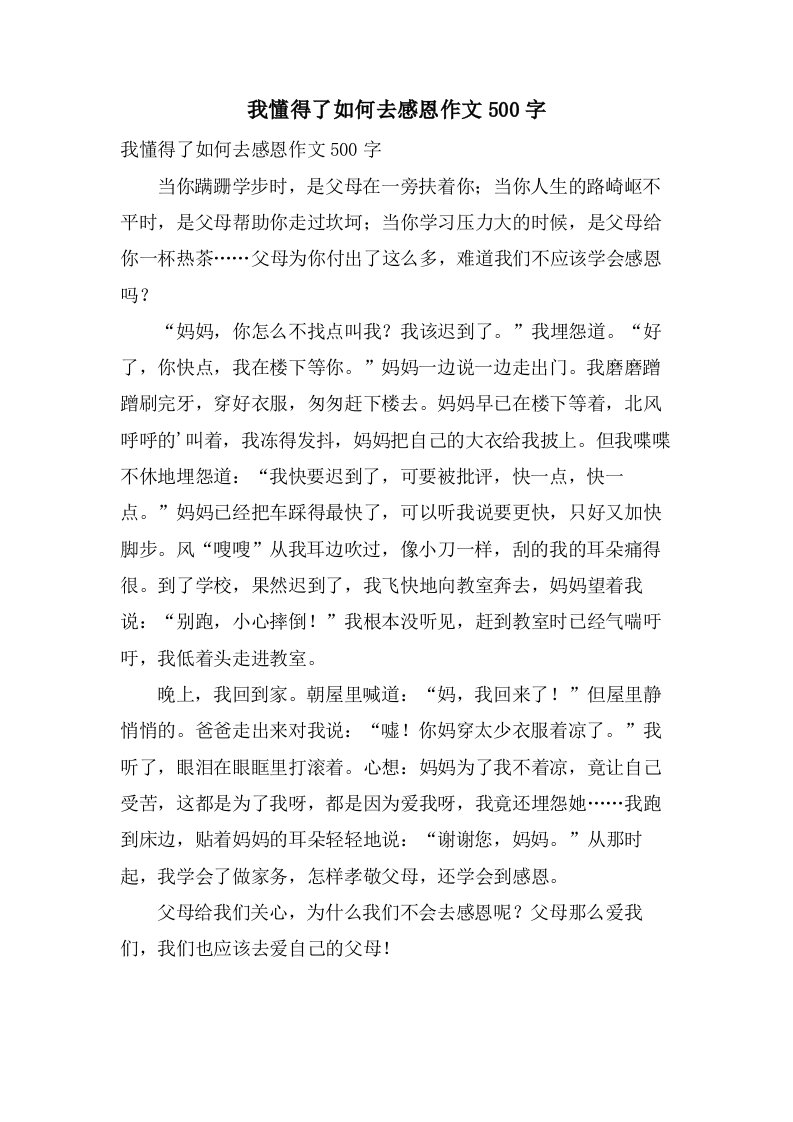 我懂得了如何去感恩作文500字