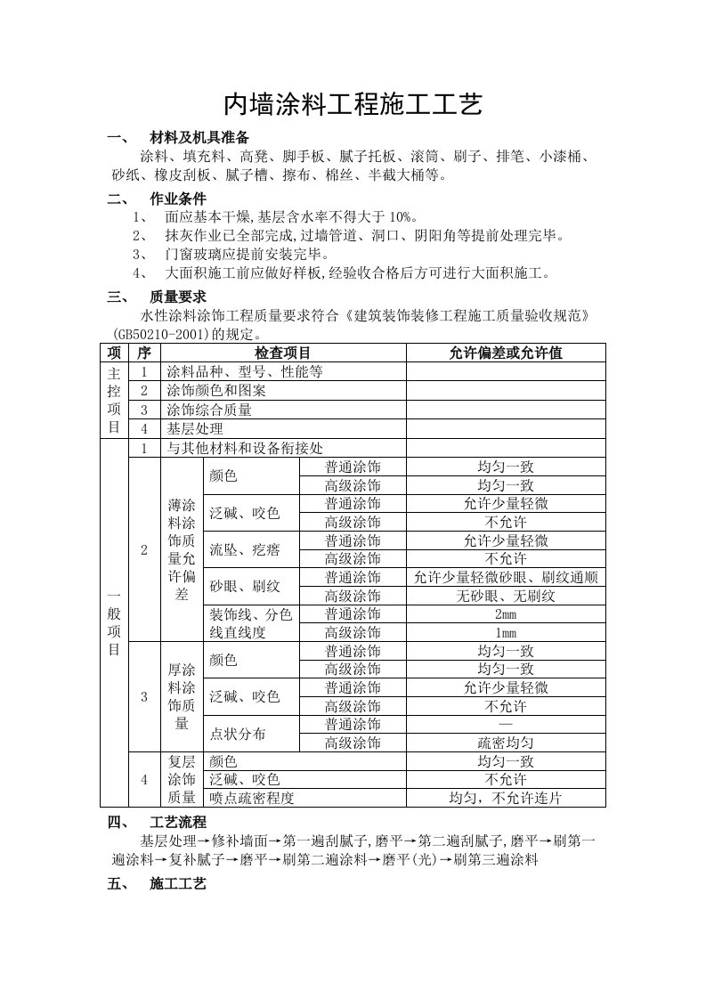 内墙涂料工程施工工艺