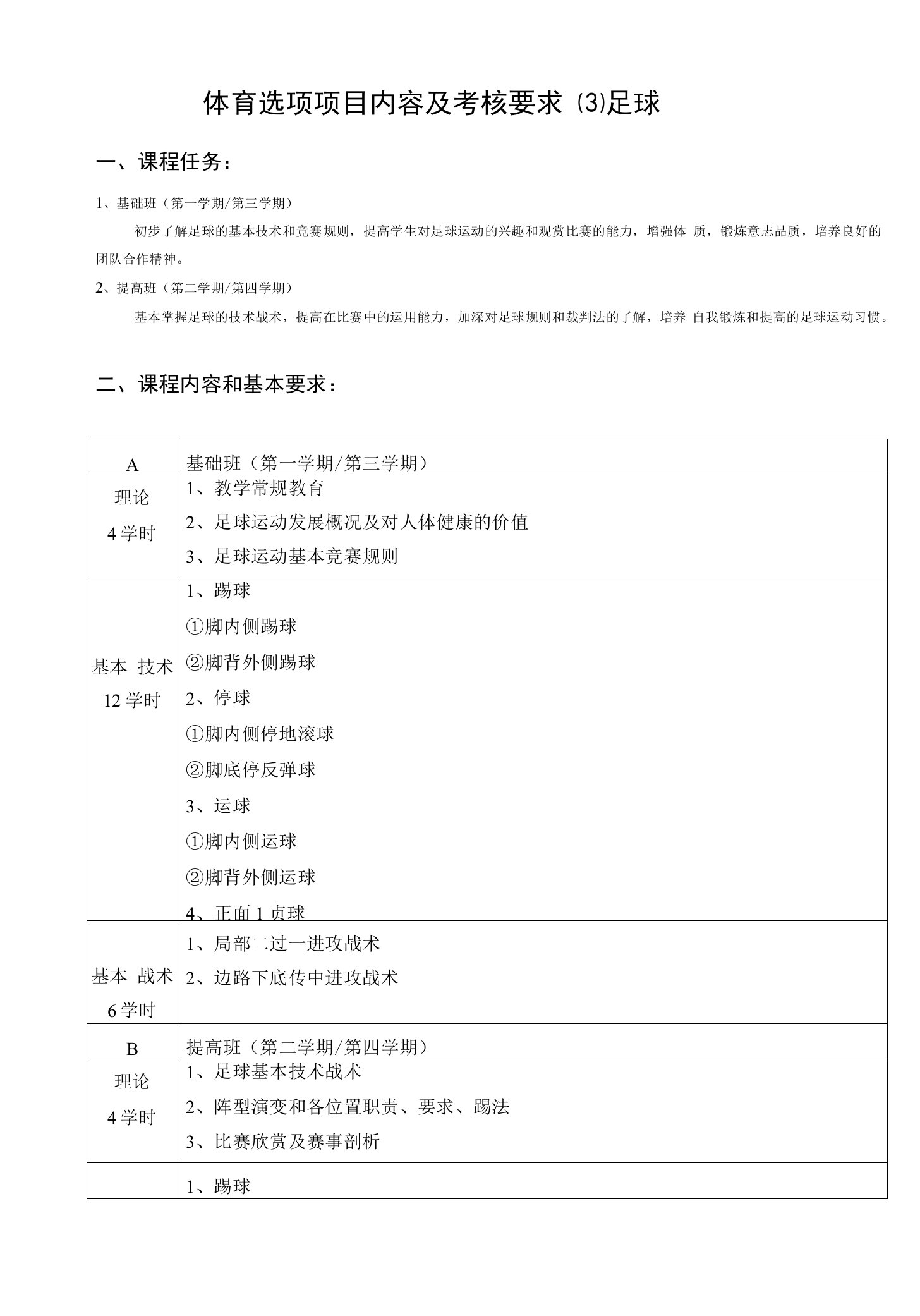 体育选项项目内容及考核要求（3）足