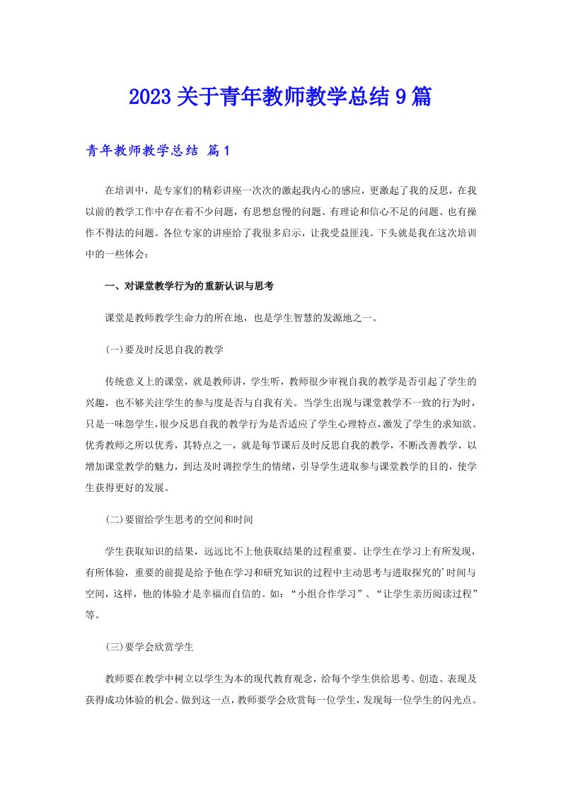 2023关于青年教师教学总结9篇