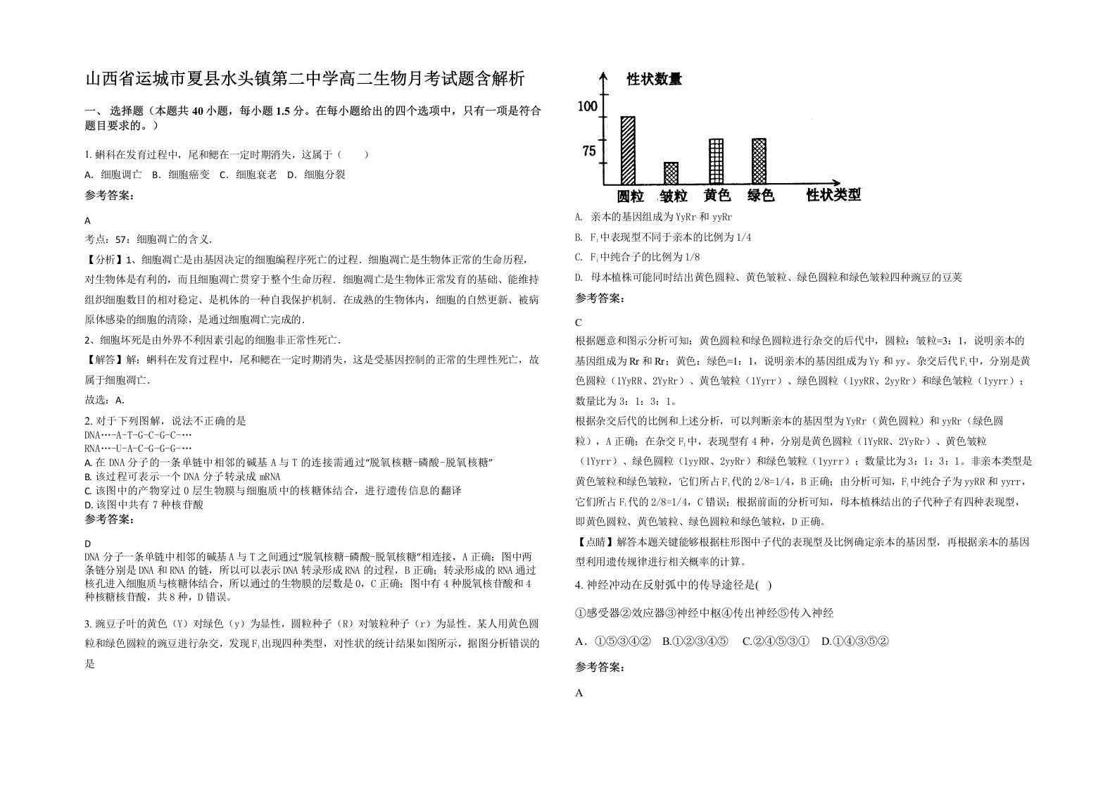 山西省运城市夏县水头镇第二中学高二生物月考试题含解析