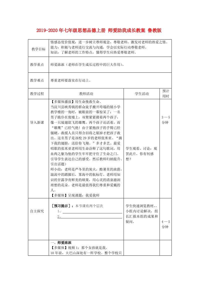 2019-2020年七年级思想品德上册