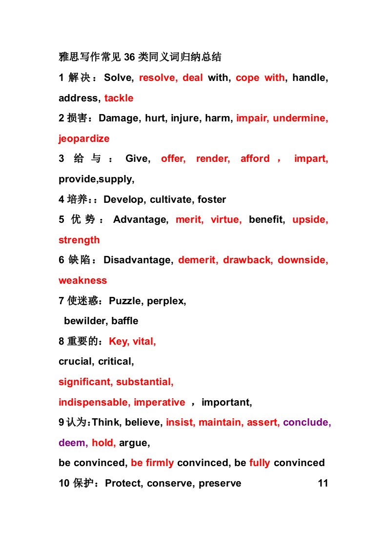 雅思写作常见36类同义词归纳总结