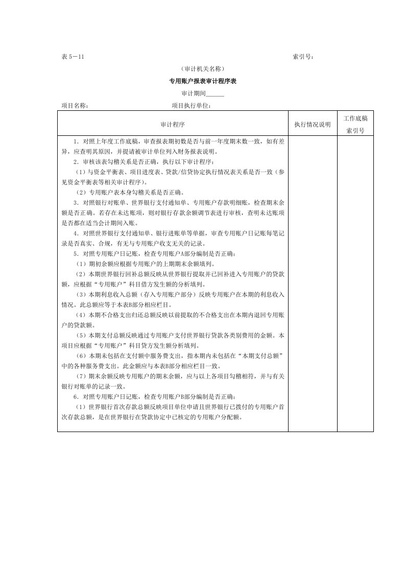 财务报表4专用账户报表审计程序表