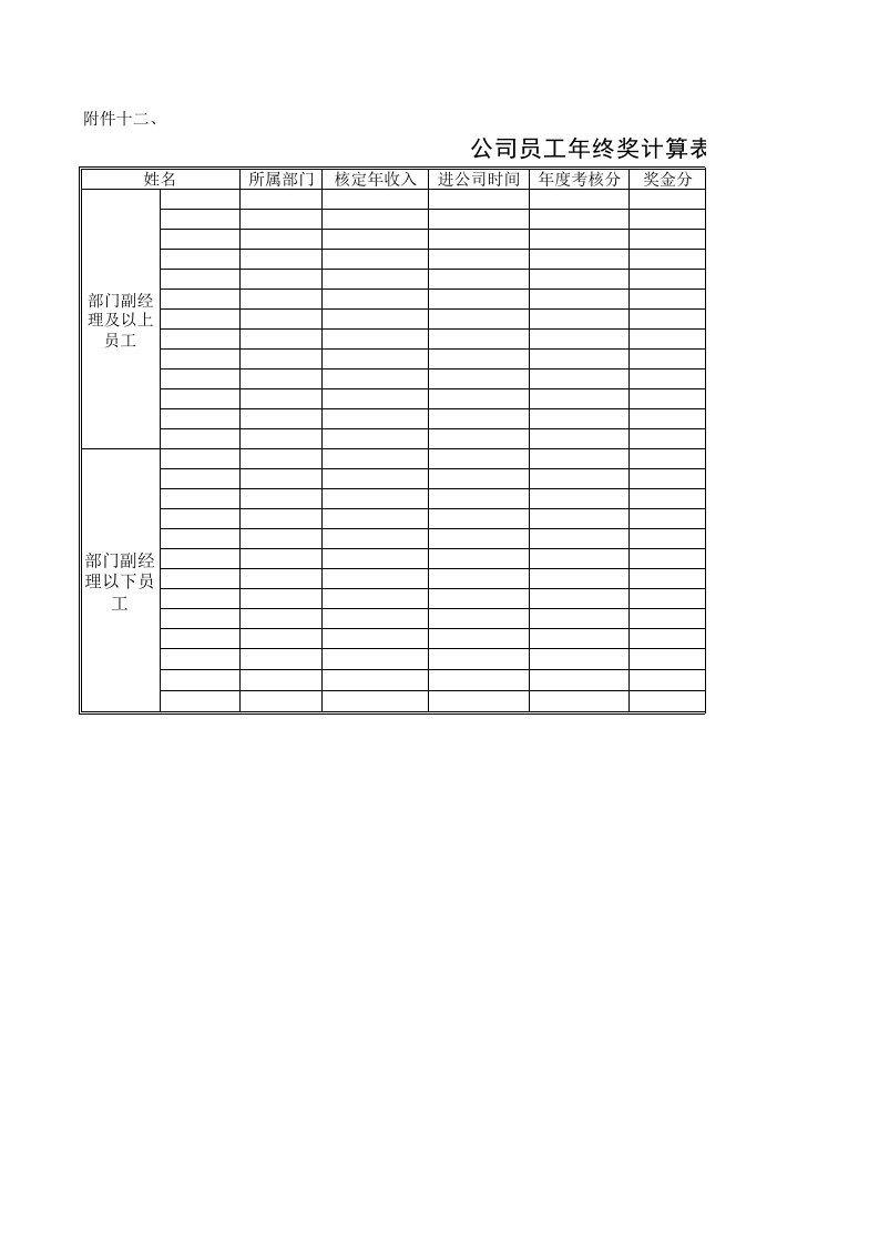 表格模板-附件十二、公司员工年终奖计算表