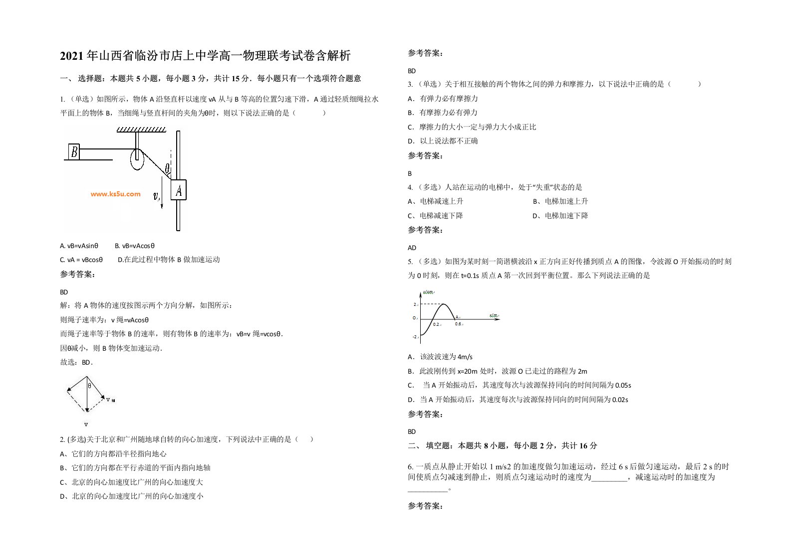 2021年山西省临汾市店上中学高一物理联考试卷含解析