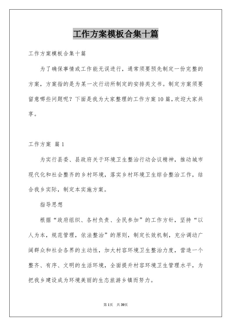 工作方案模板合集十篇范文