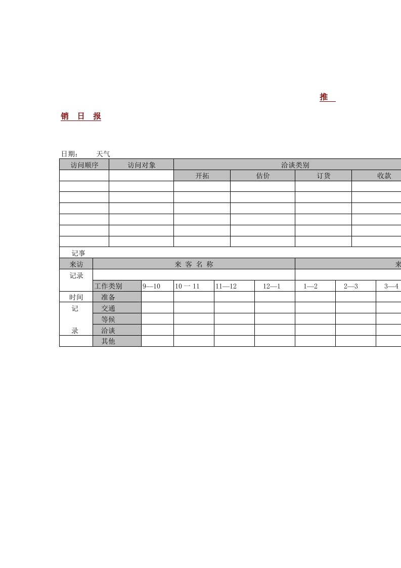 企业推销日报表