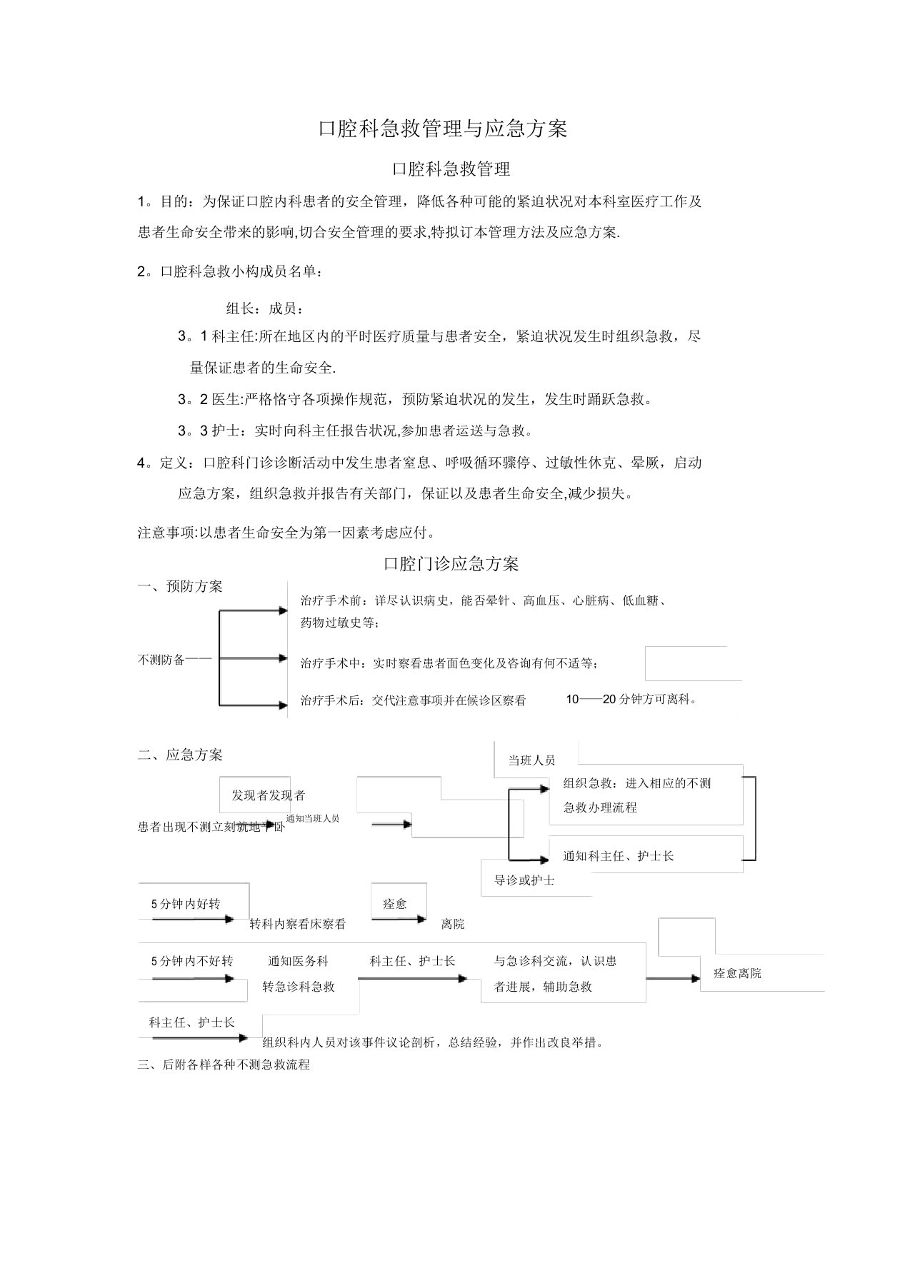 口腔门诊应急预案