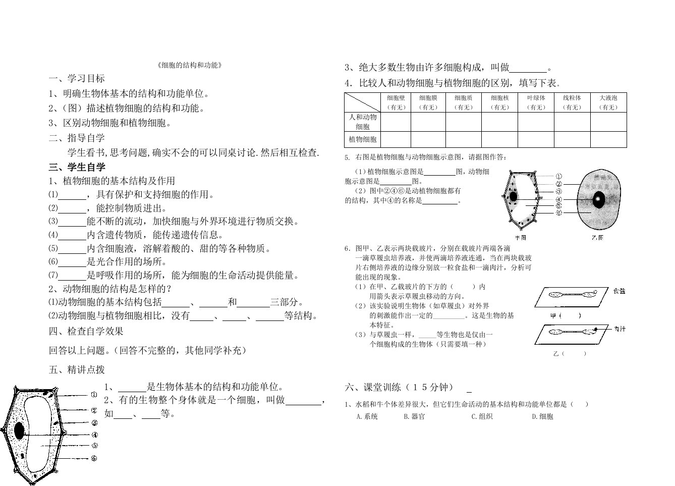 初一生物学案1221细胞的结构和功能