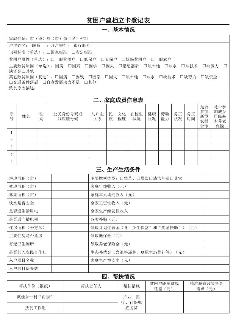 贫困户建档立卡登记表实用文档