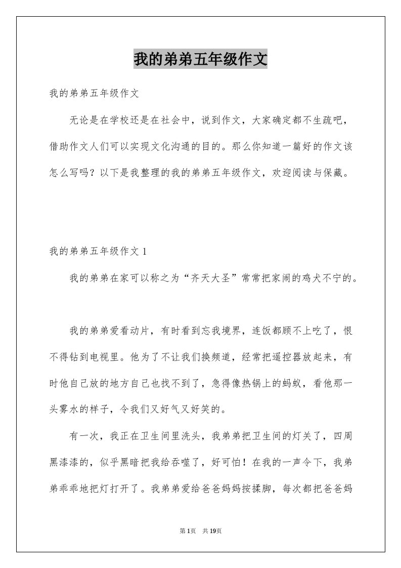 我的弟弟五年级作文精选