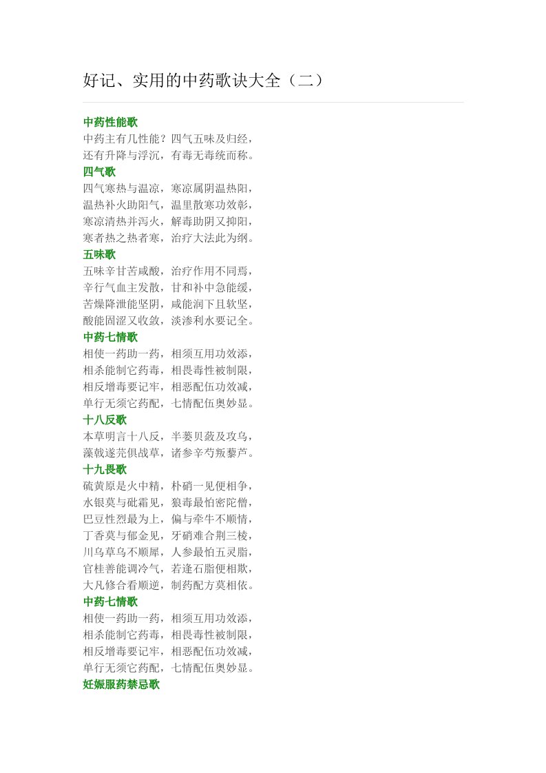 好记、实用的中药歌诀大全