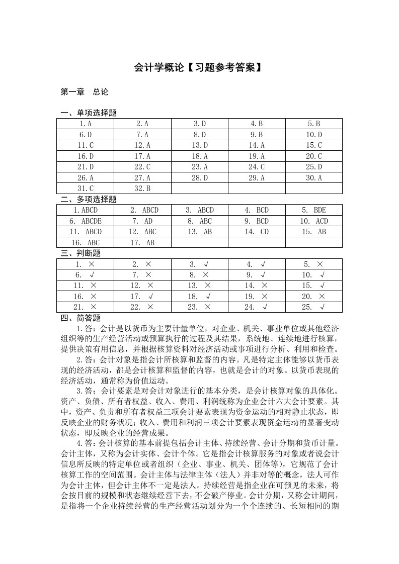 会计学概论【参考答案】