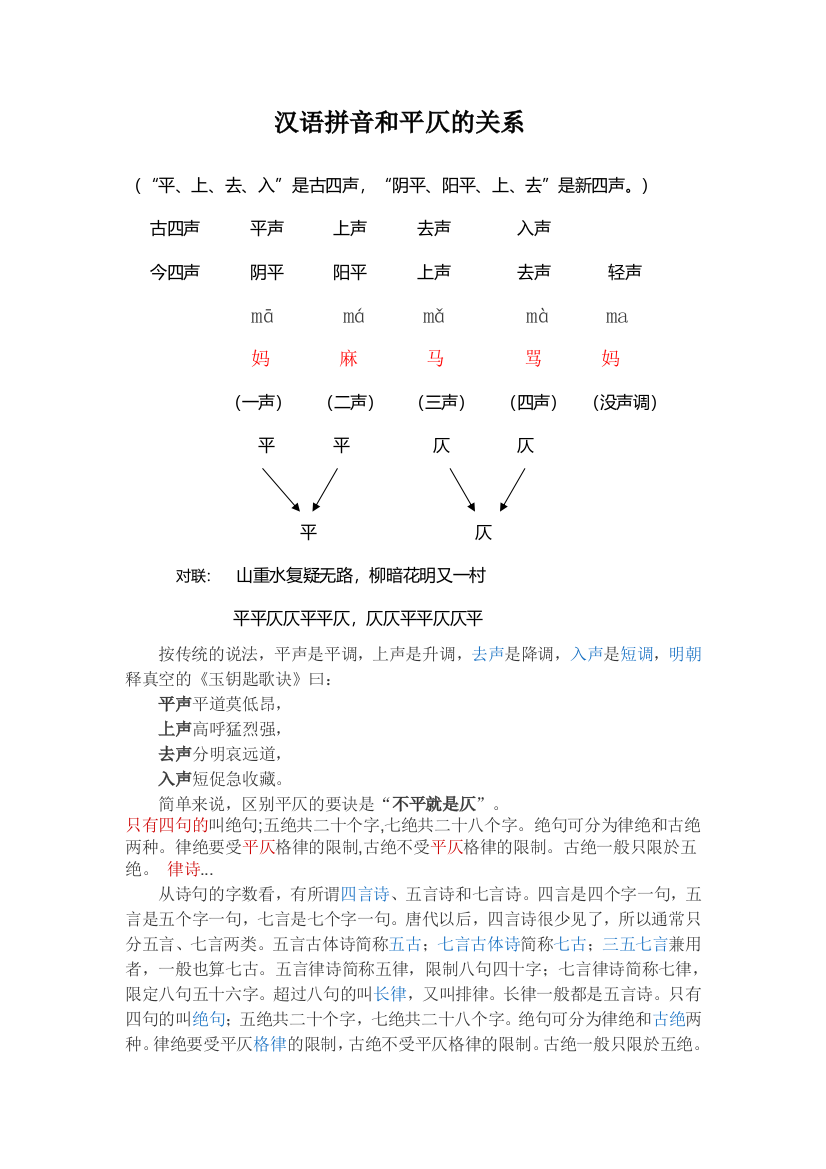 汉语拼音和平仄的关系诗与词的区别