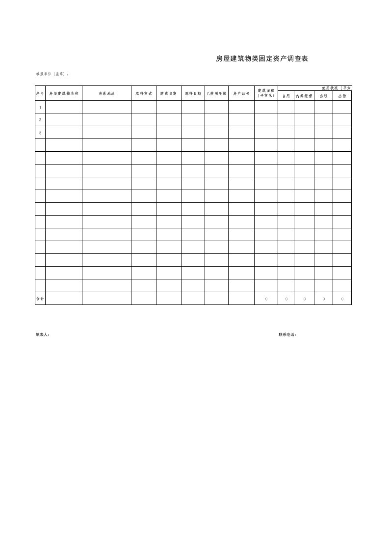 表格模板-房屋建筑物类固定资产调查表